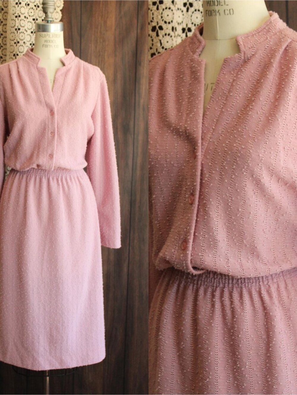 Vintage 1970s 1980s Dress, Volup Size Sears Pink Knit Sweater Dress, Elastic Wai